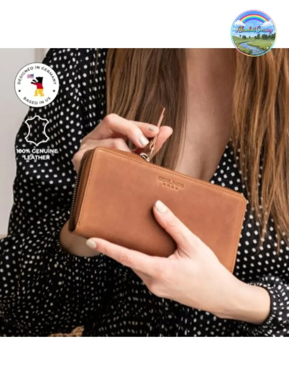 Genuine Buffalo Leather Zip Around Wallet RFID Blocking 13 Card Slots